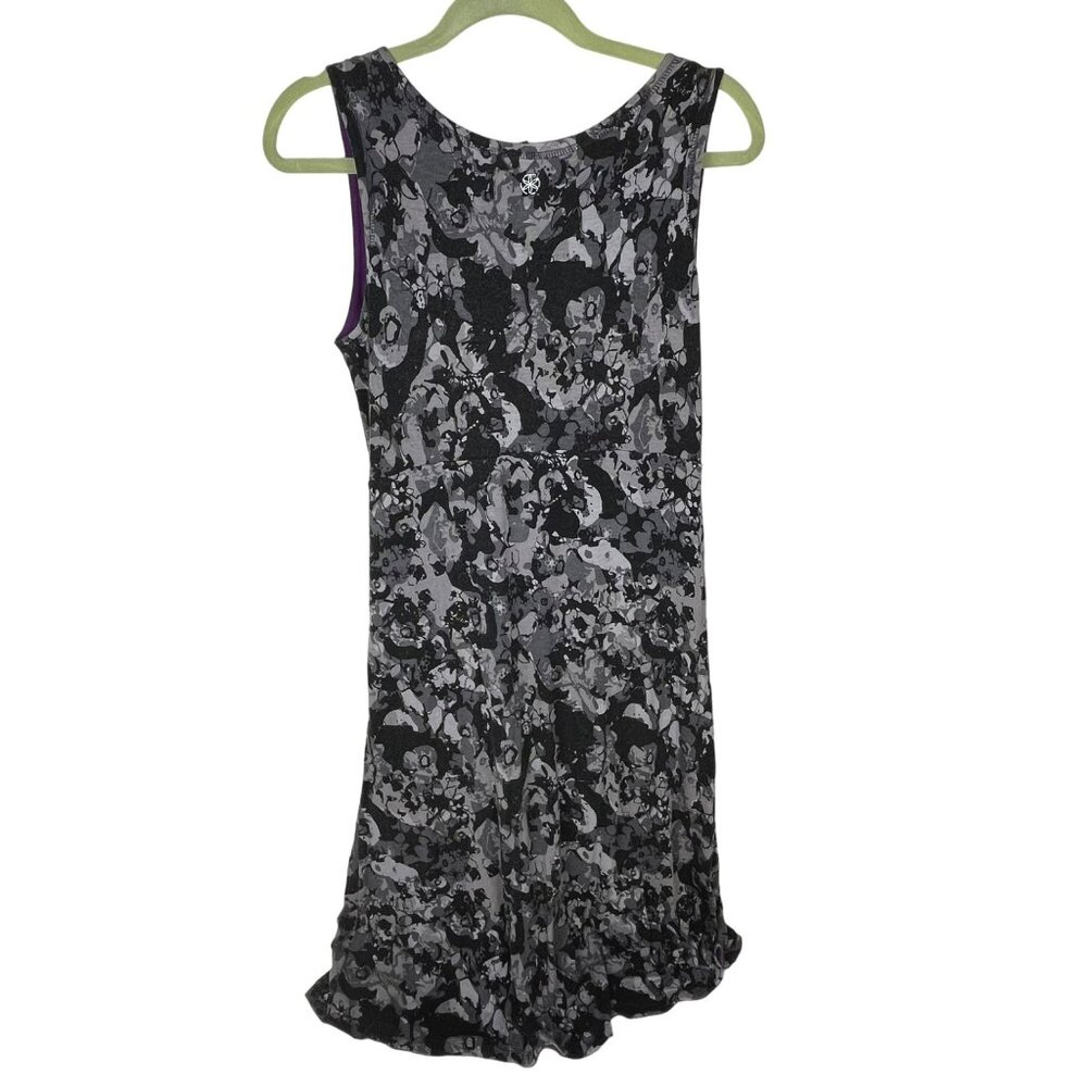 Gaiam Tank Dress Black Floral Reverses to Sollid Purple V-Neck Sz. M - Picture 4 of 6